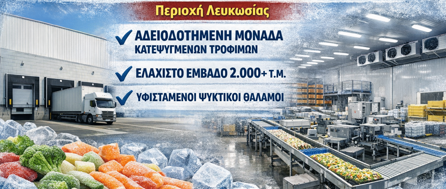 Ζητείται βιομηχανική μονάδα επεξεργασίας κατεψυγμένων τροφίμων στη Λευκωσία με ψυκτικούς θαλάμους και άδειες λειτουργίας