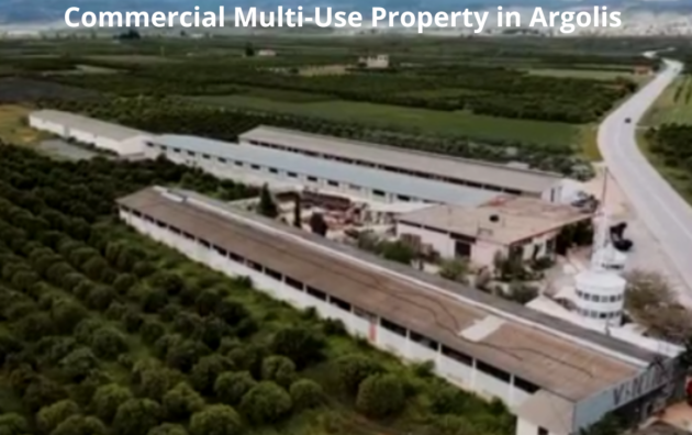 Commercial property with 42,000 sq.m. of land and up to 7,500 sq.m. of buildings for sale or long-term lease in Argolis, Greece.