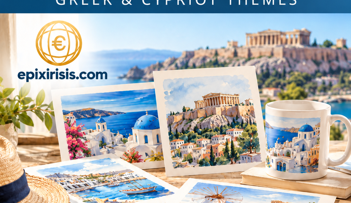 Tourist artwork licensing rights – Original Greek travel art designs and tourism-themed illustrations