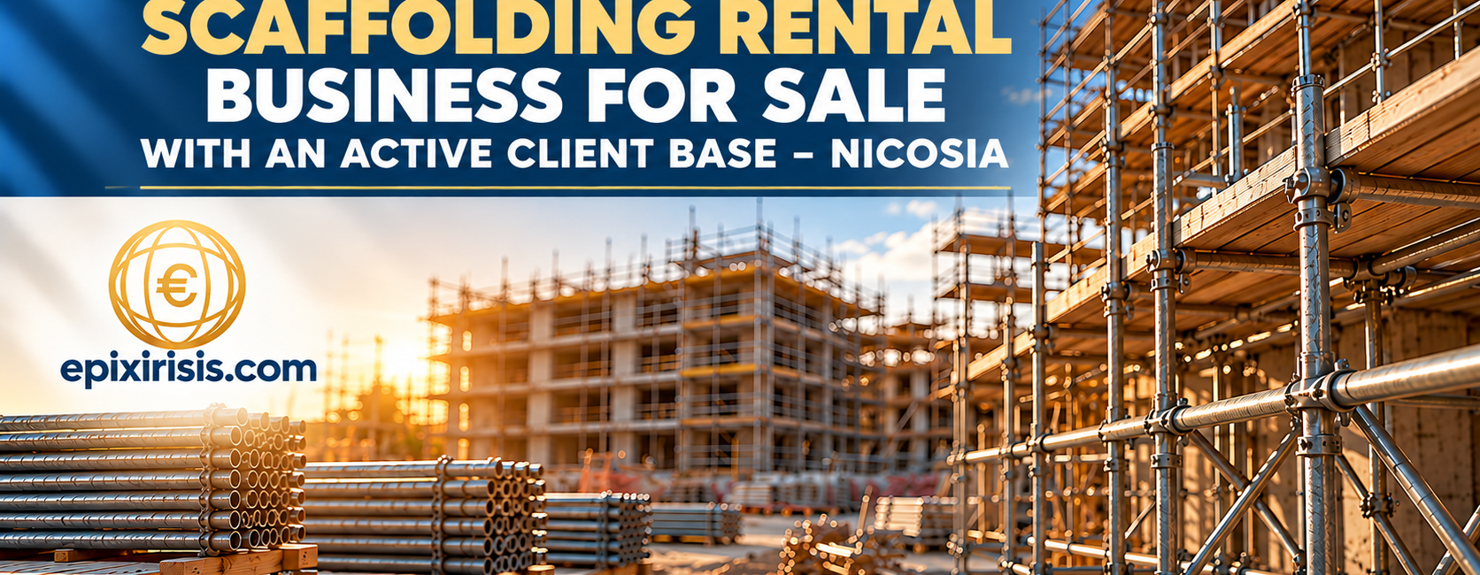 Profitable scaffolding rental business for sale in Nicosia, Cyprus, with an active client base, scaffolding equipment and transport vehicles