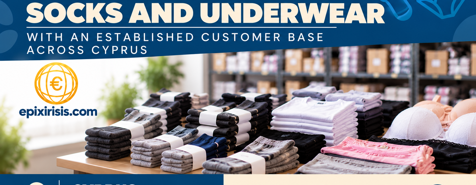 Wholesale Socks and Underwear Business – An established wholesale trading business with an existing customer portfolio and a nationwide sales network in Cyprus is available for sale. An organised wholesale business specialising in socks, underwear, undershirts and related products is offered for acquisition, with long-standing commercial relationships and an established customer network across all districts of Cyprus. The business supplies more than 50 retail outlets, including supermarkets, large retail stores and smaller shops. According to information provided by the owner, annual turnover amounts to approximately €300,000, generated through the existing customer portfolio, without systematic efforts to develop new business partnerships in recent years. The company operates under its own brand and offers products manufactured by overseas factories according to its own specifications. It also maintains business relationships with European companies, primarily based in Greece. Wholesale Socks and Underwear Business – Key Features Established customer portfolio with recurring orders Nationwide sales network supplying supermarkets and retail stores throughout Cyprus Product range consisting of essential everyday clothing items Existing relationships with suppliers and manufacturing partners Available inventory with a declared purchase cost of approximately €100,000, with the terms of its transfer to be determined as part of the agreement Potential for expansion through additional retail outlets, a broader product range and the use of the buyer's existing distribution network Established Wholesale Distribution Network Across Cyprus The business has developed commercial relationships with more than 50 retail outlets across Cyprus, including supermarkets and stores of different sizes. Its existing customer portfolio provides an established foundation for continuing wholesale operations and maintaining commercial relationships with retail partners. According to the owner, the reported annual turnover of approximately €300,000 is based on the current customer network, without systematic development of new partnerships in recent years. This provides a potential opportunity for a buyer to assess further commercial development through additional retail customers and distribution channels. Own Brand and International Manufacturing Relationships The business has its own commercial brand and offers products manufactured by factories abroad according to its specifications. In addition, it maintains established relationships with European companies, primarily from Greece. These existing supplier and manufacturing relationships form part of the commercial structure of the business and may be relevant to a buyer interested in continuing its wholesale trading activities. Available Inventory with a Declared Purchase Cost of €100,000 The business has available stock with a declared purchase cost of approximately €100,000. The terms under which the inventory will be transferred will be determined as part of the final agreement between the parties. The stated inventory amount represents its declared purchase cost and should not be interpreted as the asking price of the business or as an independently verified current market valuation. Business Growth and Expansion Opportunities The Wholesale Socks and Underwear Business offers potential development opportunities through the expansion of its existing commercial activities. Possible areas for further development include: Establishing relationships with additional retail outlets across Cyprus Expanding the existing range of socks, underwear and related products Developing additional wholesale partnerships Using an acquiring company's existing sales and distribution network These represent potential development opportunities rather than guaranteed future sales or financial results. Transition Support from the Existing Owner The owner is willing to provide transitional support for a period of 3–5 months, subject to agreement. This support is intended to help the buyer become familiar with the existing customer portfolio, understand the operational activities of the business and facilitate a smooth handover. The specific arrangements and terms of the transition period will be agreed between the parties. Who Is This Business Opportunity Suitable For? This acquisition opportunity may be suitable for an individual professional wishing to take an active role in an established wholesale trading business. It may also be relevant to an existing wholesale or distribution company seeking to expand its product range and add new retail customers to its network. The combination of an established customer portfolio, an existing brand, manufacturing relationships and available inventory provides a commercial foundation for evaluating the acquisition. Reason for Sale The owner has decided to focus on another business activity. Further Information and Expression of Interest Additional information and financial details are available to serious prospective buyers, subject to confidentiality. Interested in acquiring this wholesale socks and underwear business in Cyprus? Please express your interest through the contact form provided in this listing.