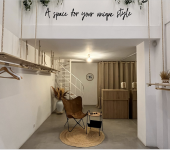 Elegant women’s boutique interior illustration with text “Women’s Boutique For Sale Limassol”